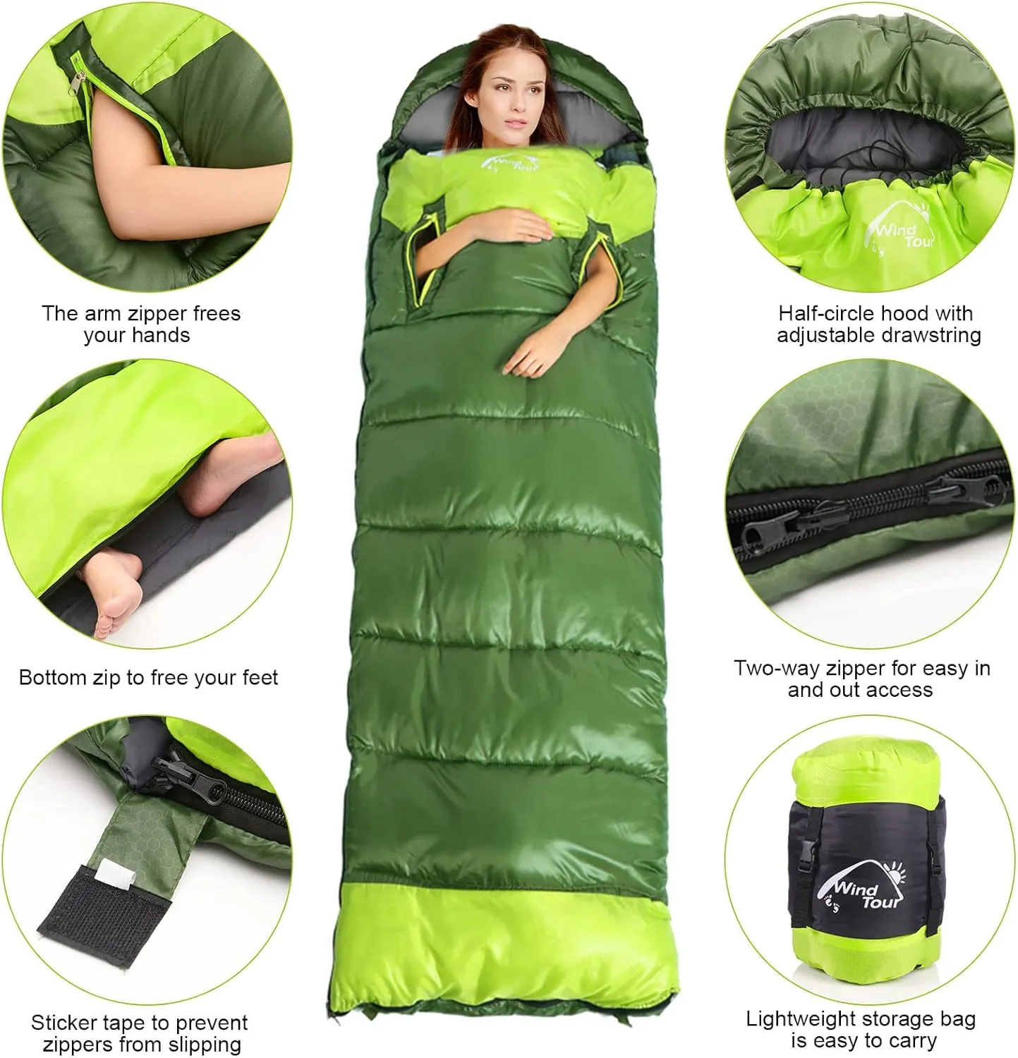 0 Degree Wearable Sleeping Bag for Adults Compact Lightweight Cold Weather Mummy Sleeping Bags for 2-3 Season Camping Backpacking, Fits 5°F ~ 50°F, 4.3lbs More Warmer