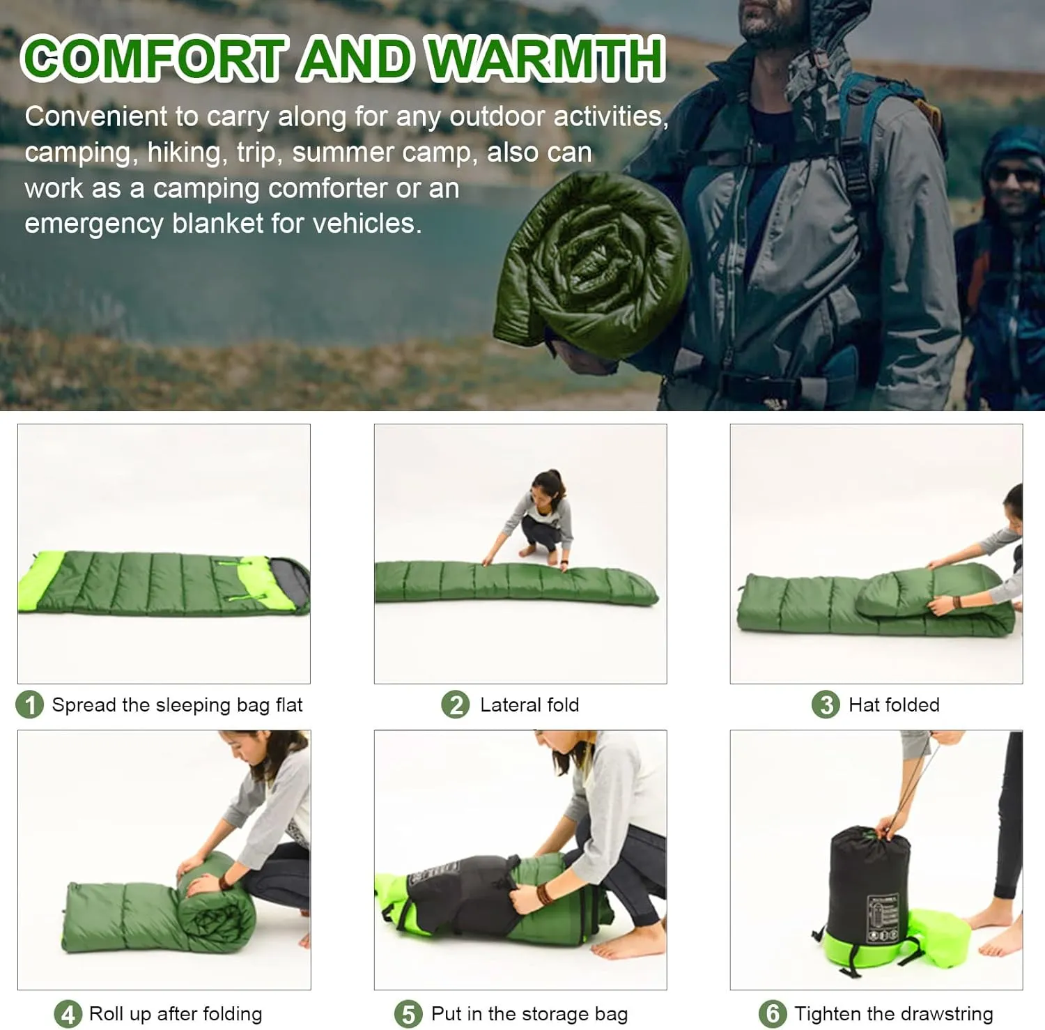 0 Degree Wearable Sleeping Bag for Adults Compact Lightweight Cold Weather Mummy Sleeping Bags for 2-3 Season Camping Backpacking, Fits 5°F ~ 50°F, 4.3lbs More Warmer