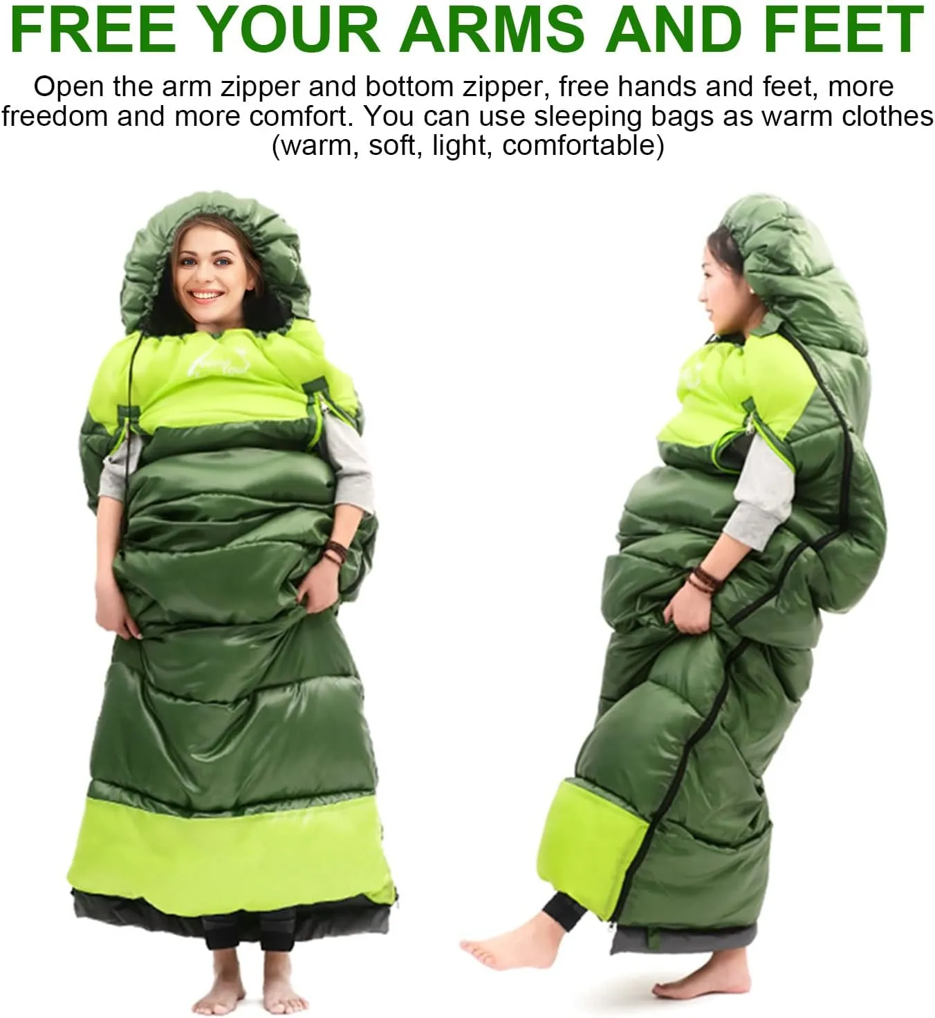 0 Degree Wearable Sleeping Bag for Adults Compact Lightweight Cold Weather Mummy Sleeping Bags for 2-3 Season Camping Backpacking, Fits 5°F ~ 50°F, 4.3lbs More Warmer