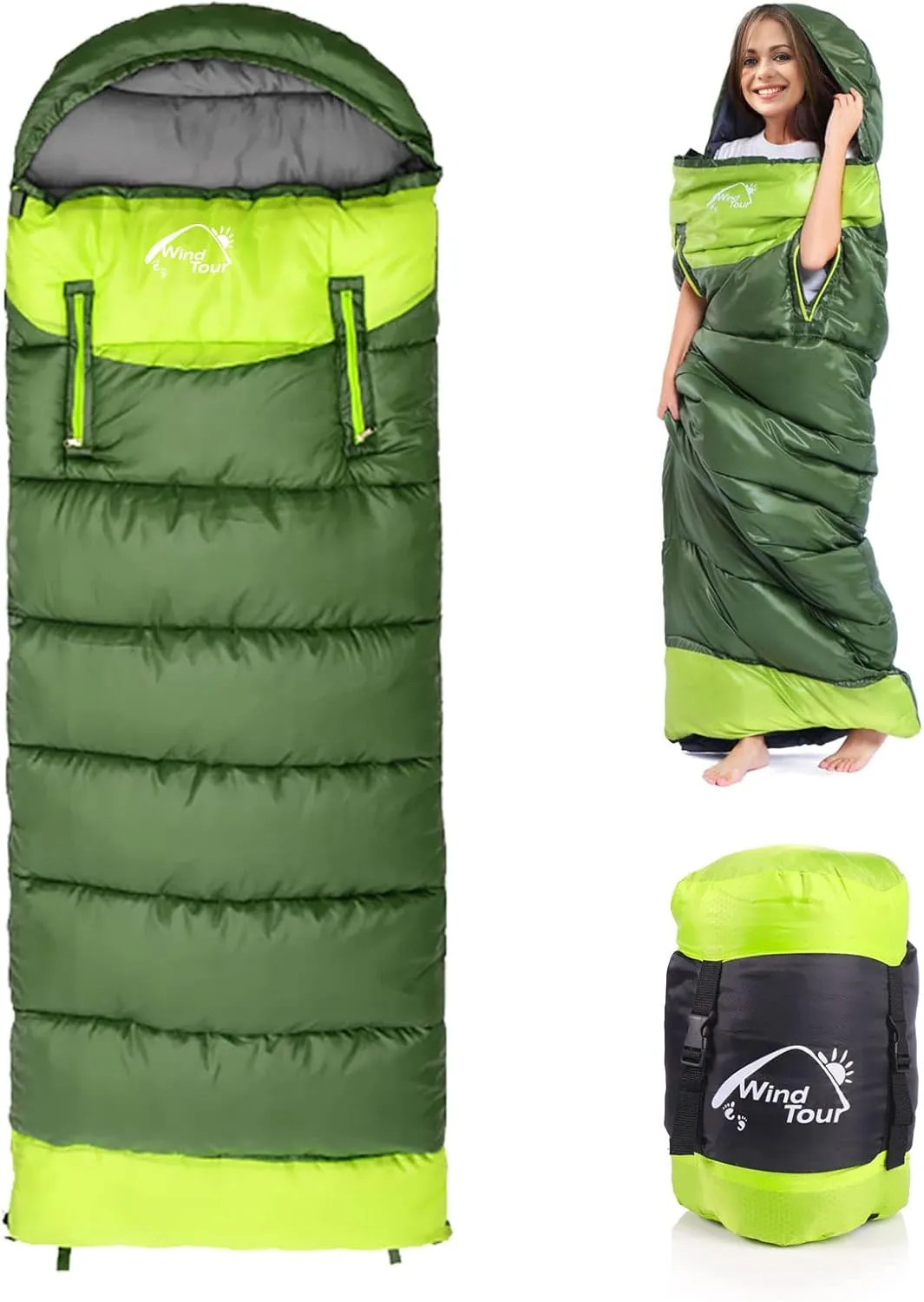 0 Degree Wearable Sleeping Bag for Adults Compact Lightweight Cold Weather Mummy Sleeping Bags for 2-3 Season Camping Backpacking, Fits 5°F ~ 50°F, 4.3lbs More Warmer