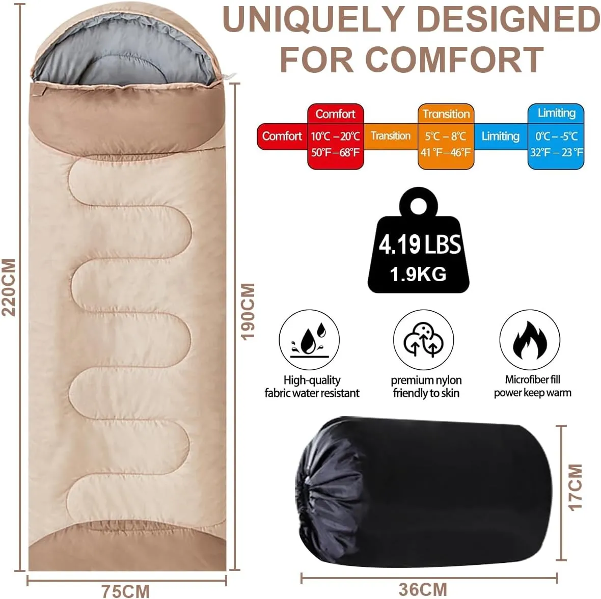 0 Degree Wearable Sleeping Bag for Adults Compact Lightweight Cold Weather Mummy Sleeping Bags for 2-3 Season Camping Backpacking, Fits 5°F ~ 50°F, 4.3lbs More Warmer