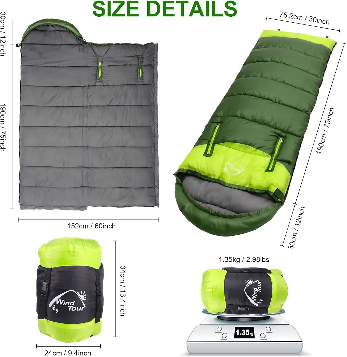 0 Degree Wearable Sleeping Bag for Adults Compact Lightweight Cold Weather Mummy Sleeping Bags for 2-3 Season Camping Backpacking, Fits 5°F ~ 50°F, 4.3lbs More Warmer
