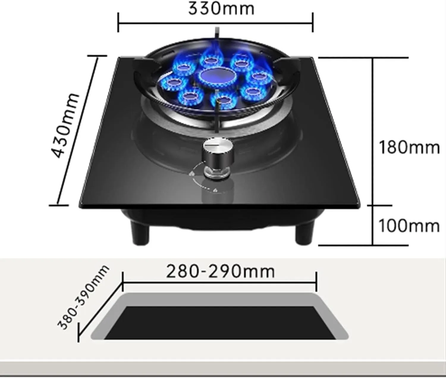 1 Burner Gas Stove - Portable Gas Cooker, Tempered Glass Stove Burner, Household Windproof Gas Stove, for Caravan Home Kitchen Camping Garden Catering Cooker, Tabletop and Flush-mounted(NG)