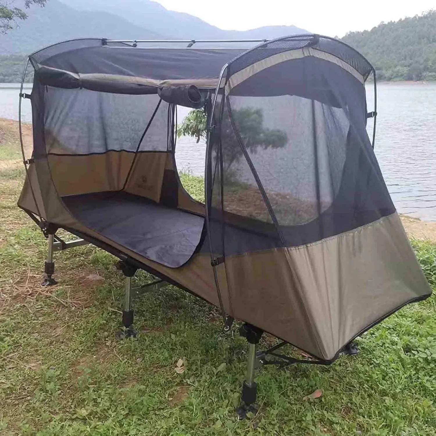 1 Person Foldable Camping Cot, Portable Outdoor with Bedspread & Thick Mattress, Elevated Camping Bed Tent,with Carrying Bag