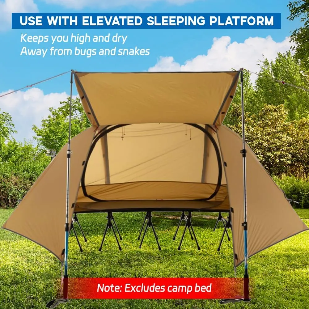 1 Person Tent Lightweight Backpacking Tent Double-Layer Can Use with Elevated Sleeping Platform Camp Bed for 4 Season