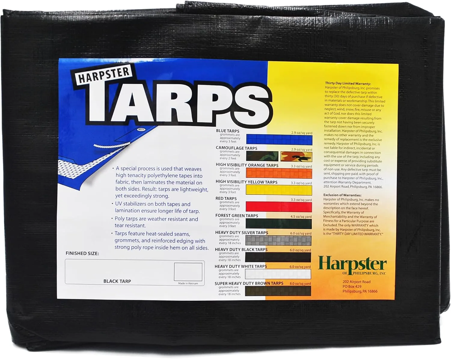 10 feet x 10 feet Heavy Duty 12 Mil Thick Black Poly Tarp Harpster Tarps