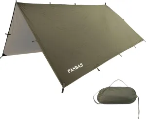 100% Waterproof Camping Shelter, Lightweight Bushcraft Emergency Tarp, 70D Ripstop Nylon 10*13.12ft Olive Drab Sun Shelter Backpacking Protable Can be Used with Car, Tent, Hammock in Hiking, Traveling