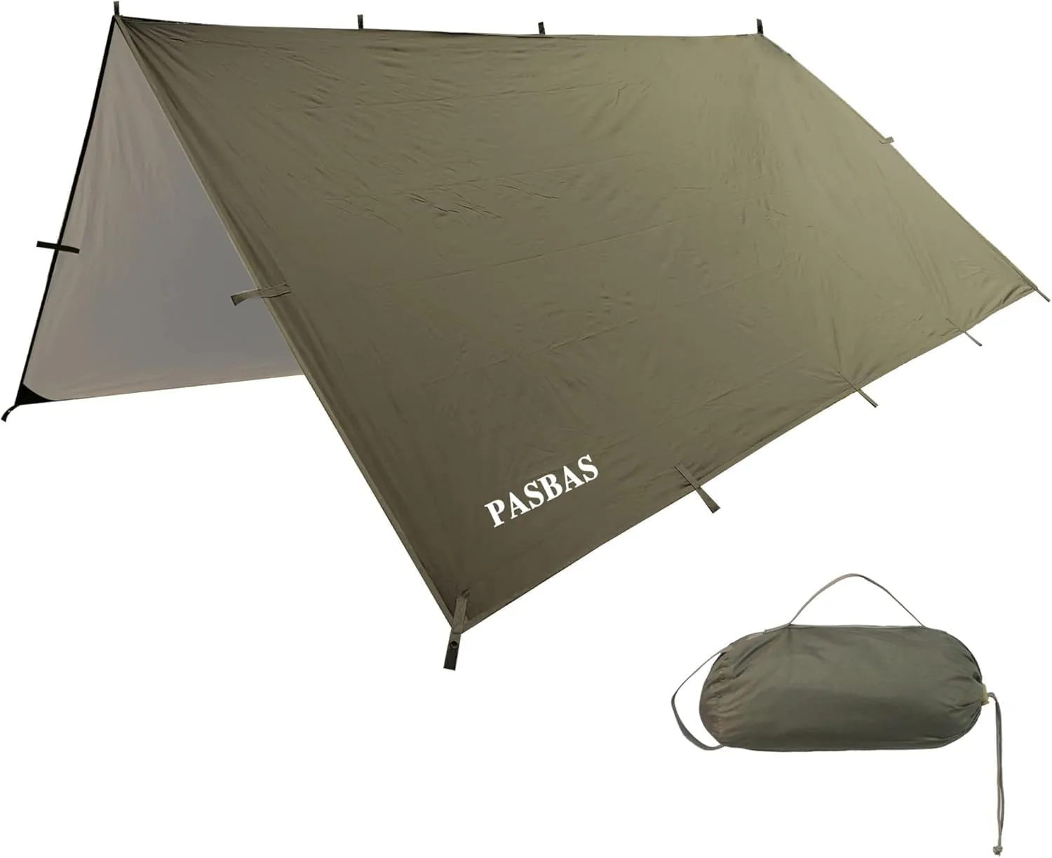 100% Waterproof Camping Shelter, Lightweight Bushcraft Emergency Tarp, 70D Ripstop Nylon 10*13.12ft Olive Drab Sun Shelter Backpacking Protable Can be Used with Car, Tent, Hammock in Hiking, Traveling