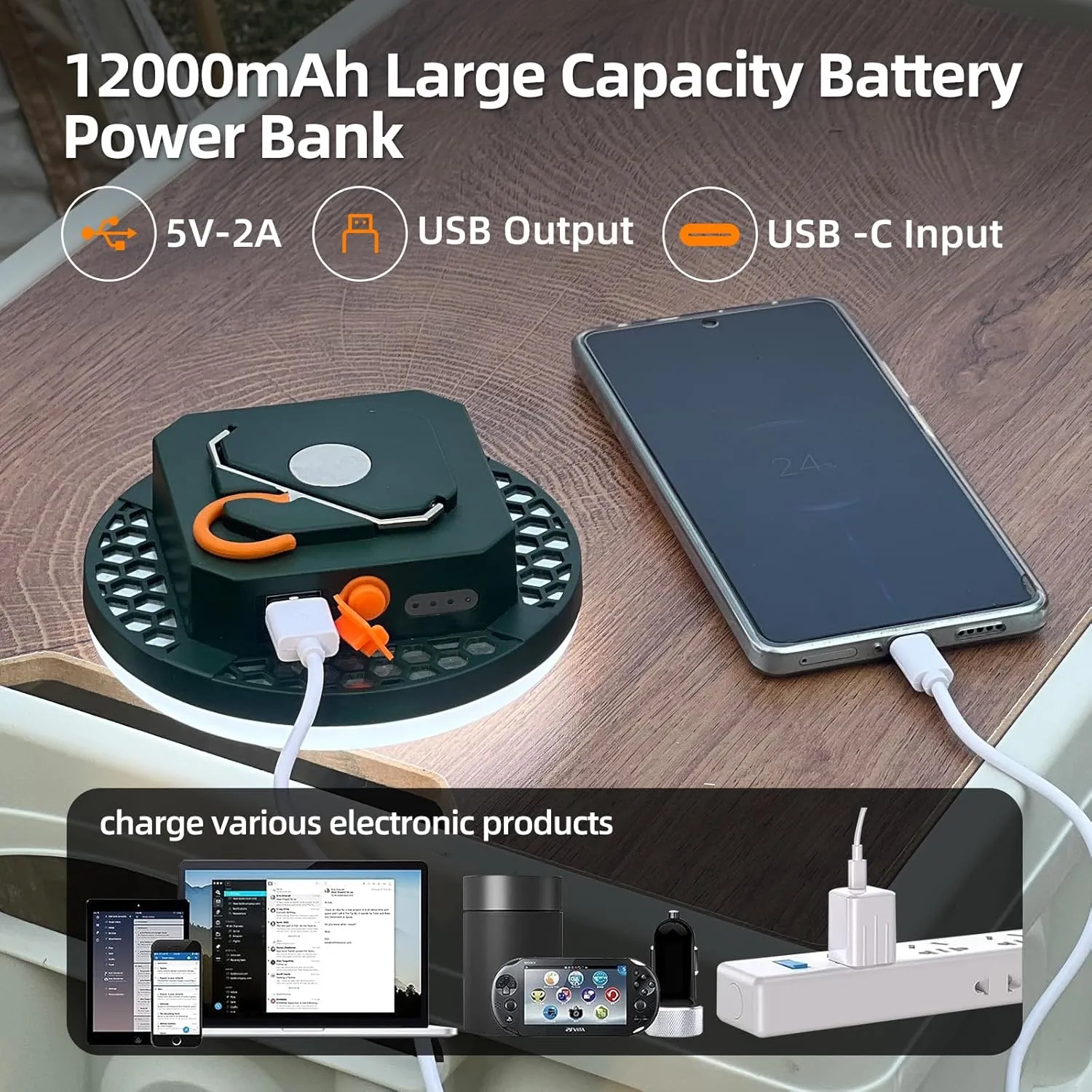 10000mAh Rechargeable Tent Light 3 Color Lighting Modes, 4000LM LED Portable Camping Lantern, IPX5 Waterproof, 30W Hanging Tent Light with Magnet, for Emergency & Gift