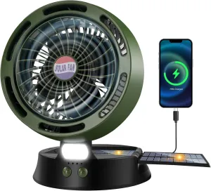 10400mAh Solar Camping Fan with LED Lantern, Rechargeable Portable Fan with 5W Solar Panel, Battery Operated Personal Fan for Outside Picnic, Fishing, Outdoor Tent Fan for Camping Essentials