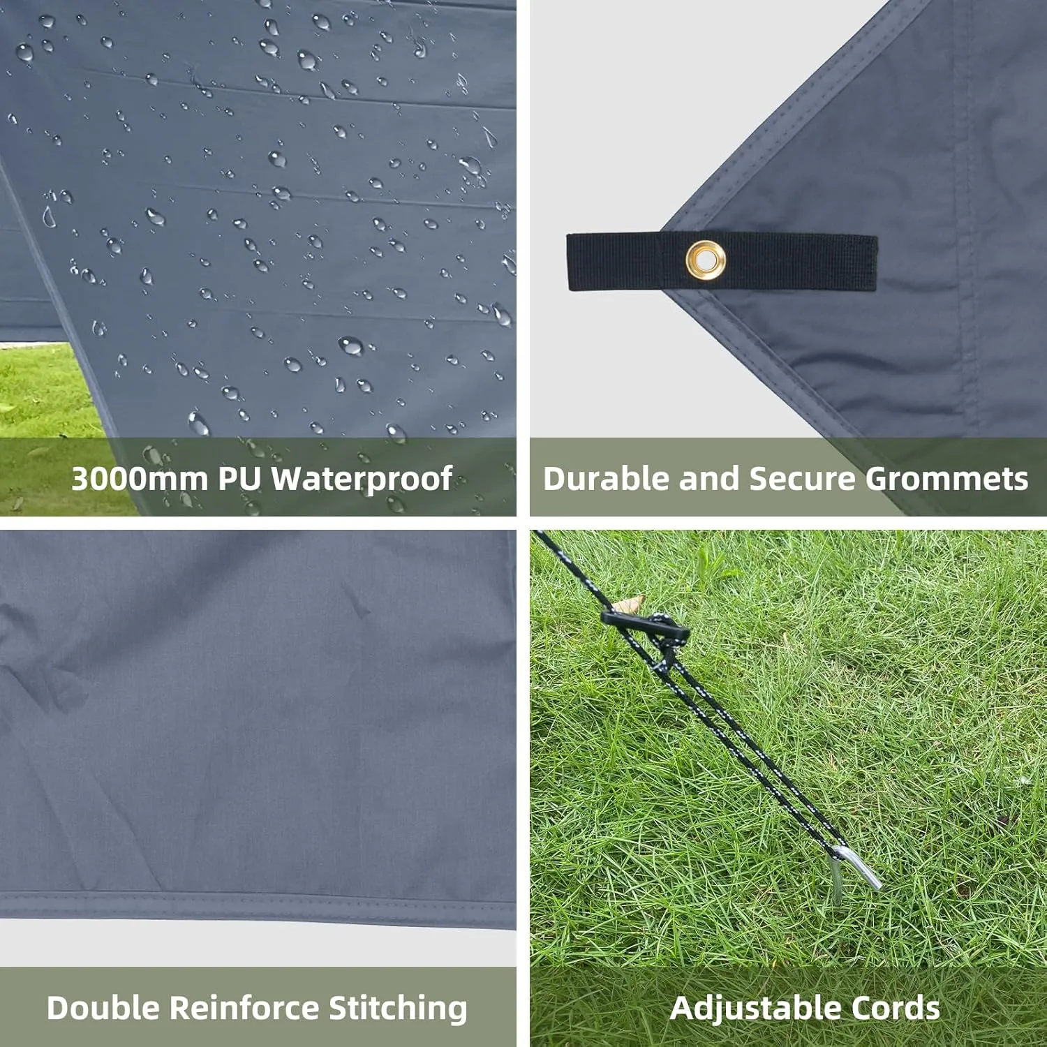 10ft x 10ft Waterproof Hammock Rain Fly,Portable Large Camping Tarp,Premium Lightweight Ripstop Nylon Cover with UV Protection Layer for Camping Hiking Outdoor (210D Grey, 10ft x 10ft)