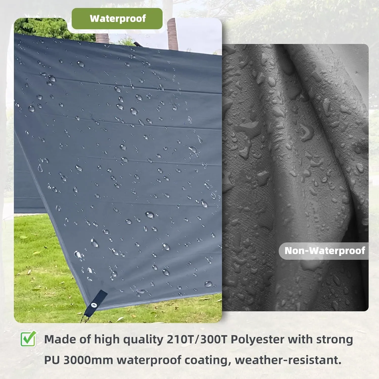 10ft x 10ft Waterproof Hammock Rain Fly,Portable Large Camping Tarp,Premium Lightweight Ripstop Nylon Cover with UV Protection Layer for Camping Hiking Outdoor (210D Grey, 10ft x 10ft)