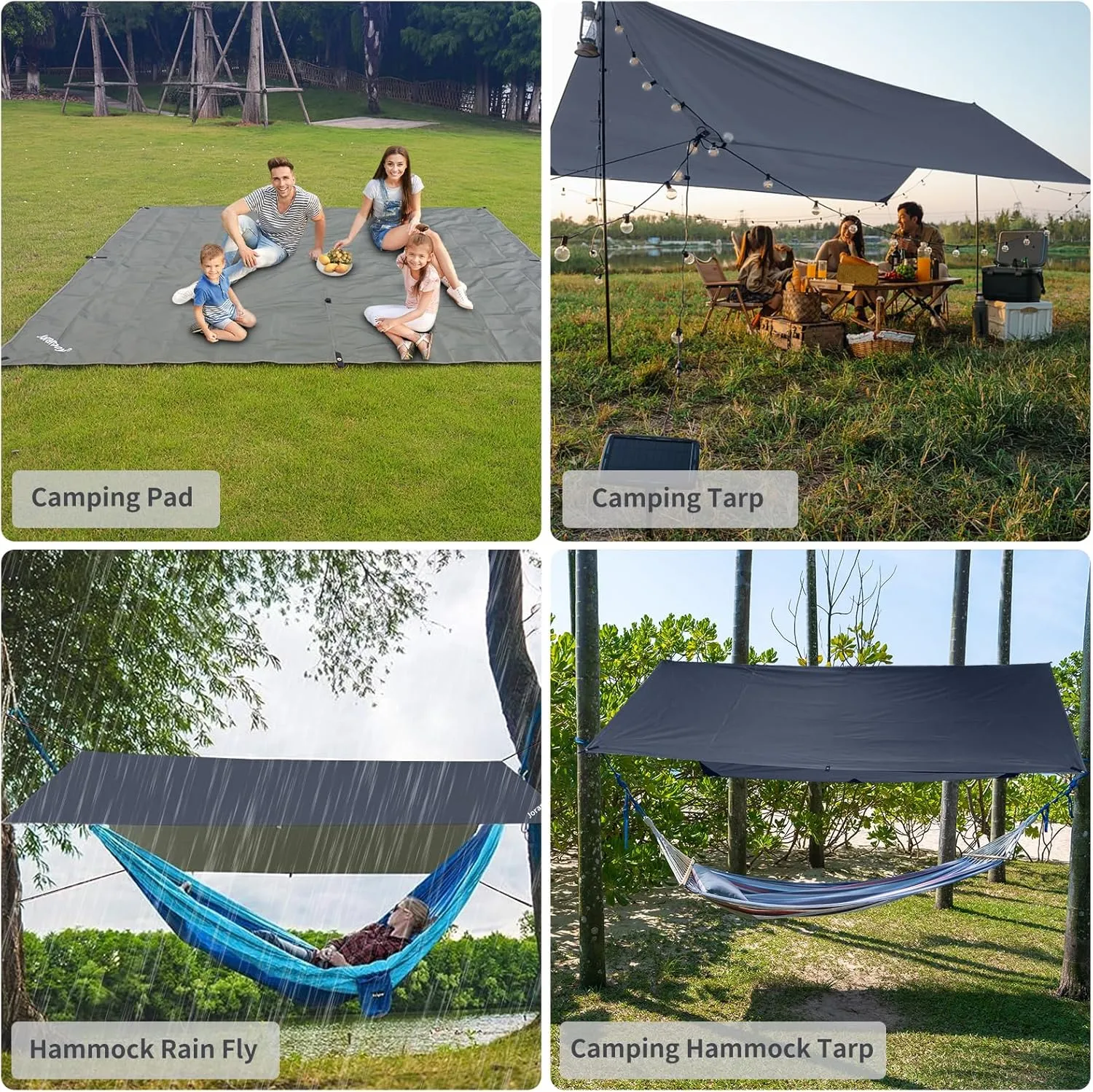 10ft x 10ft Waterproof Hammock Rain Fly,Portable Large Camping Tarp,Premium Lightweight Ripstop Nylon Cover with UV Protection Layer for Camping Hiking Outdoor (210D Grey, 10ft x 10ft)
