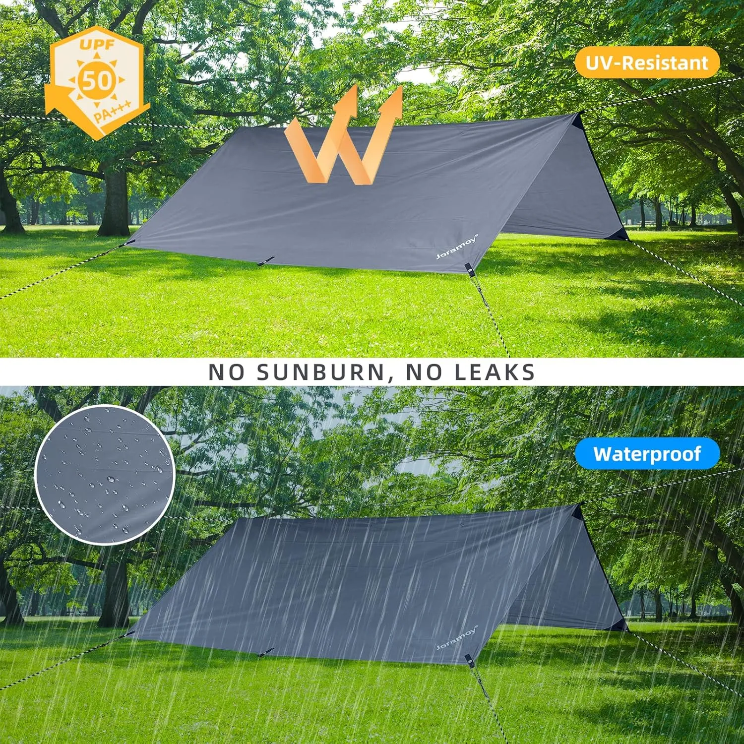 10ft x 10ft Waterproof Hammock Rain Fly,Portable Large Camping Tarp,Premium Lightweight Ripstop Nylon Cover with UV Protection Layer for Camping Hiking Outdoor (210D Grey, 10ft x 10ft)