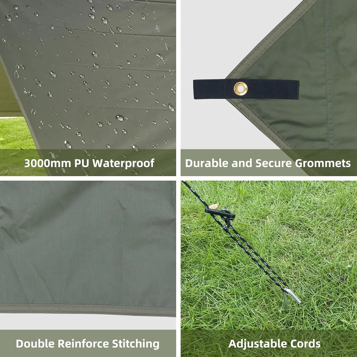 10ft x 10ft Waterproof Hammock Rain Fly,Portable Large Camping Tarp,Premium Lightweight Ripstop Nylon Cover with UV Protection Layer for Camping Hiking Outdoor (300D Od Green, 10ft x 10ft)