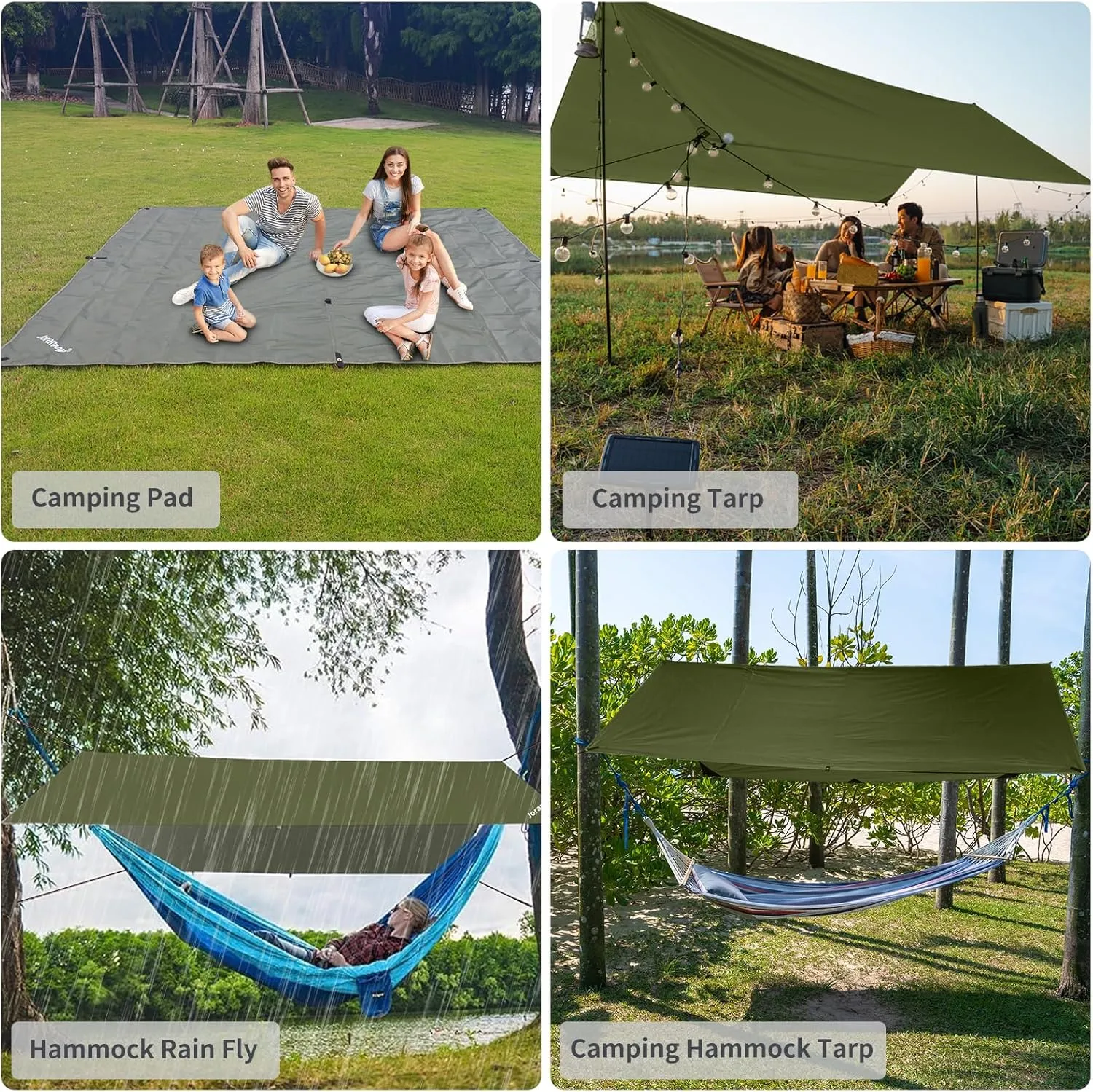 10ft x 10ft Waterproof Hammock Rain Fly,Portable Large Camping Tarp,Premium Lightweight Ripstop Nylon Cover with UV Protection Layer for Camping Hiking Outdoor (300D Od Green, 10ft x 10ft)