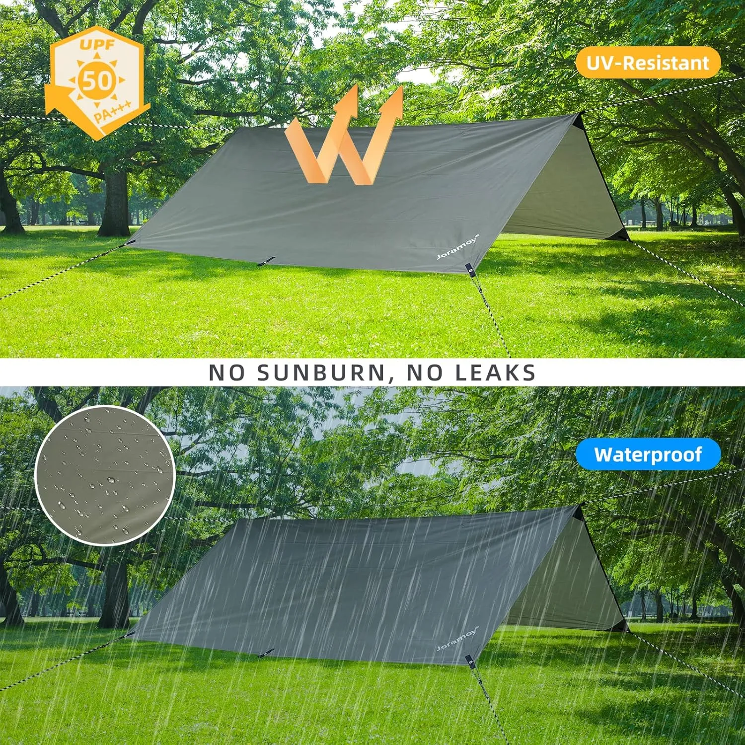 10ft x 10ft Waterproof Hammock Rain Fly,Portable Large Camping Tarp,Premium Lightweight Ripstop Nylon Cover with UV Protection Layer for Camping Hiking Outdoor (300D Od Green, 10ft x 10ft)