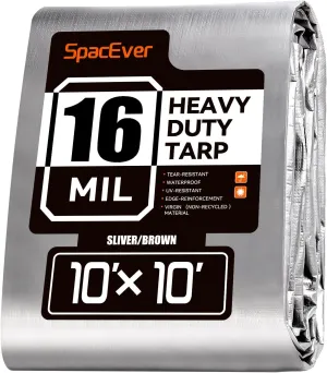 10x10 FT Tarp Waterproof, 16 Mil Tarps Heavy Duty Waterproof Multipurpose Protective Cover UV Resistant Rip & Tear Resistant Waterproof with Grommets Reversible for Home Boats Cars Camping