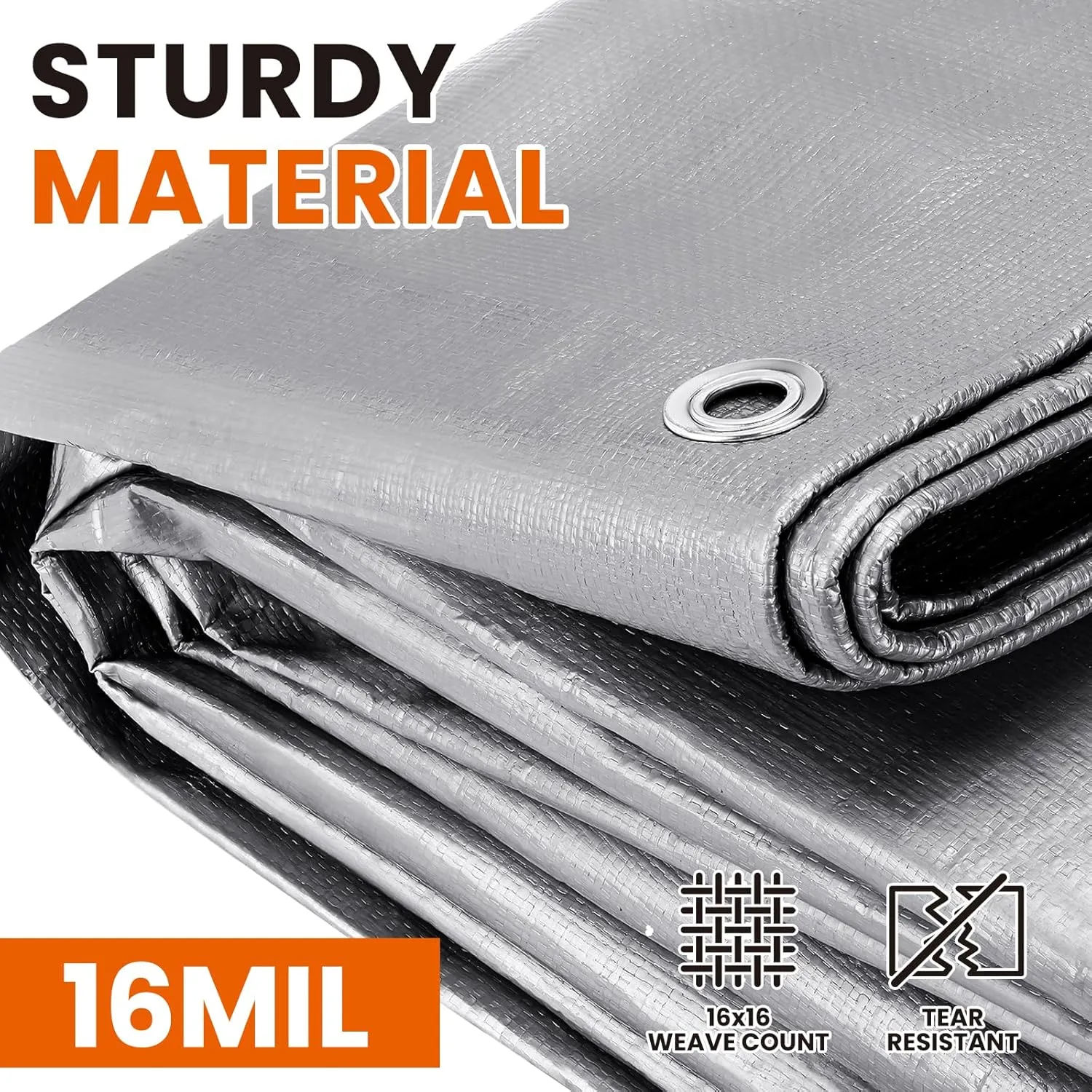 10x10 FT Tarp Waterproof, 16 Mil Tarps Heavy Duty Waterproof Multipurpose Protective Cover UV Resistant Rip & Tear Resistant Waterproof with Grommets Reversible for Home Boats Cars Camping