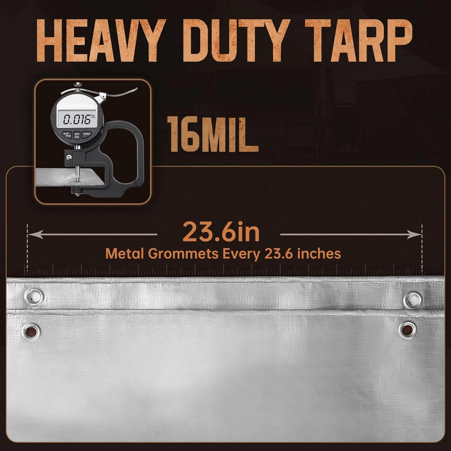 10x10 FT Tarp Waterproof, 16 Mil Tarps Heavy Duty Waterproof Multipurpose Protective Cover UV Resistant Rip & Tear Resistant Waterproof with Grommets Reversible for Home Boats Cars Camping