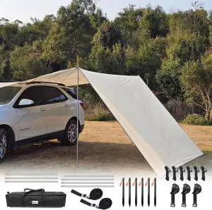 10x16 ft Car Side Awning with Pole Outdoor Camping Tent Tarp Waterproof Car Tent Canopy Shade Sun Shelter (Khaki)