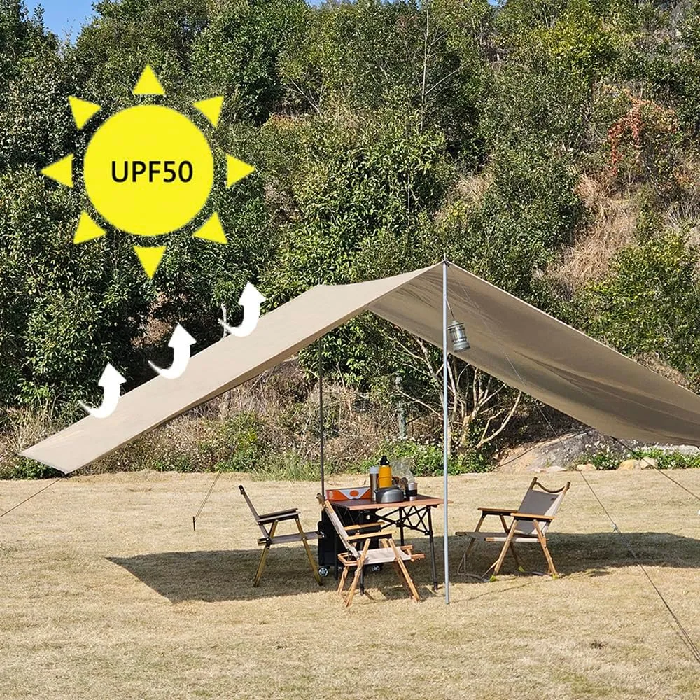 10x16 ft Car Side Awning with Pole Outdoor Camping Tent Tarp Waterproof Car Tent Canopy Shade Sun Shelter (Khaki)