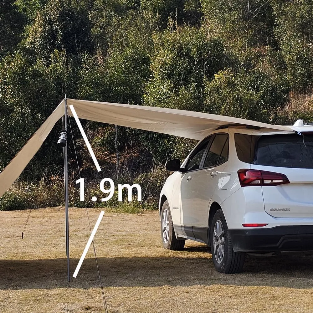 10x16 ft Car Side Awning with Pole Outdoor Camping Tent Tarp Waterproof Car Tent Canopy Shade Sun Shelter (Khaki)
