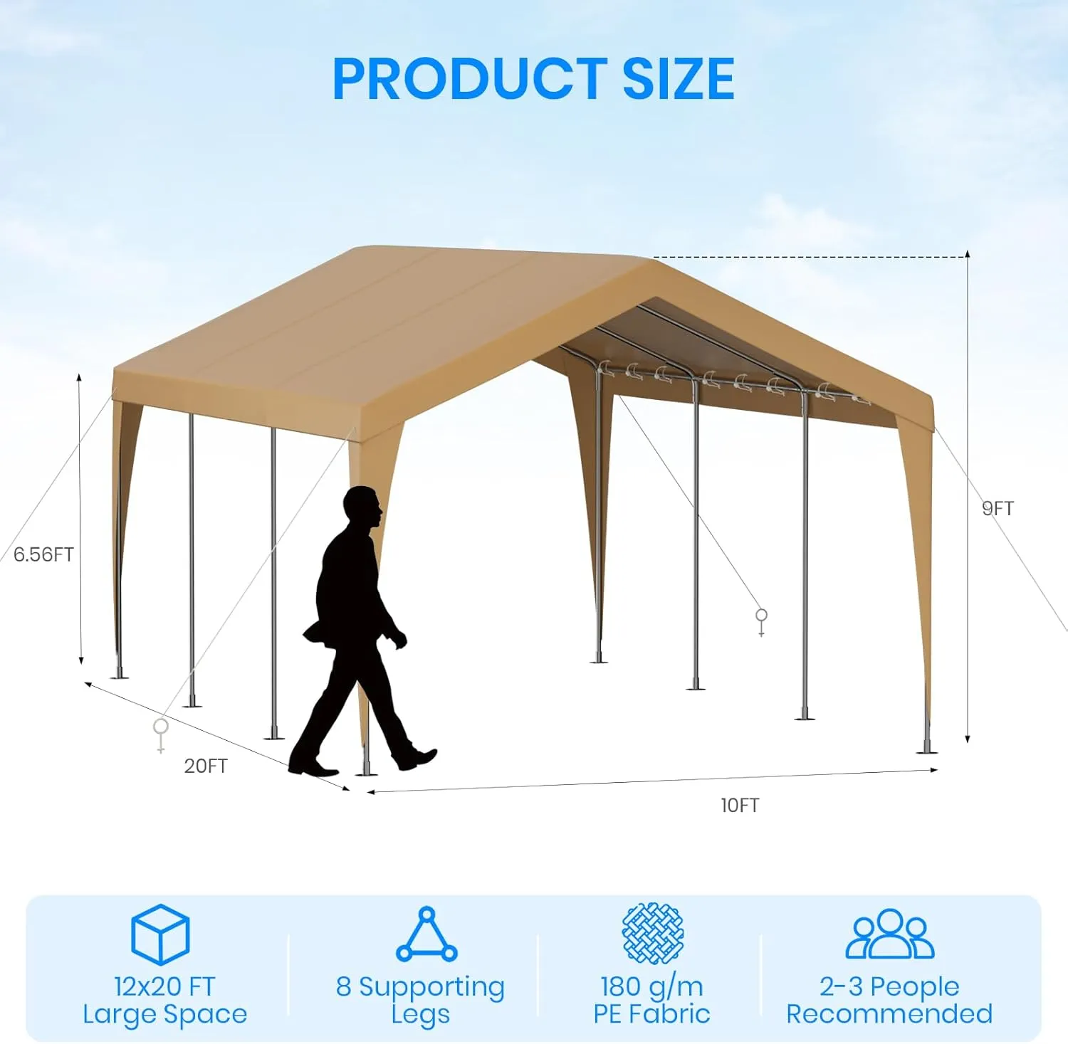 10x20 FT Heavy Duty Carport, Outdoor Portable Car Canopy Garage, Galvanized Steel Frame, UV-Resistant Waterproof PE Tarp Shelter for Vehicles, Boats, RVs, Driveway Carport, Yellow