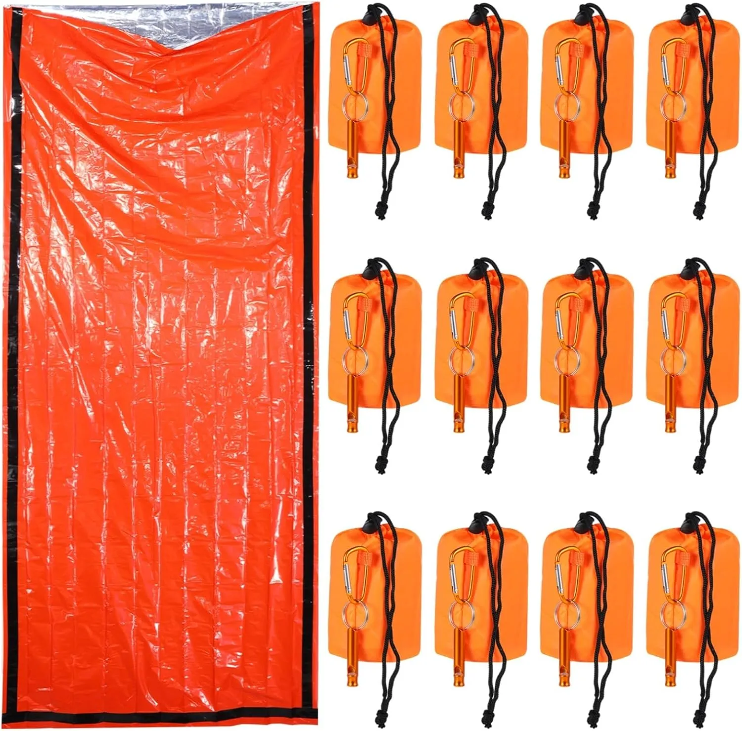 12 Emergency Bivvy Bags with Whistle, Waterproof Survival Blankets for Outdoor Adventures, Compact Survival Kit for Hiking, Climbing, and Camping