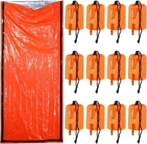 12 Emergency Bivvy Bags with Whistle, Waterproof Survival Blankets for Outdoor Adventures, Compact Survival Kit for Hiking, Climbing, and Camping