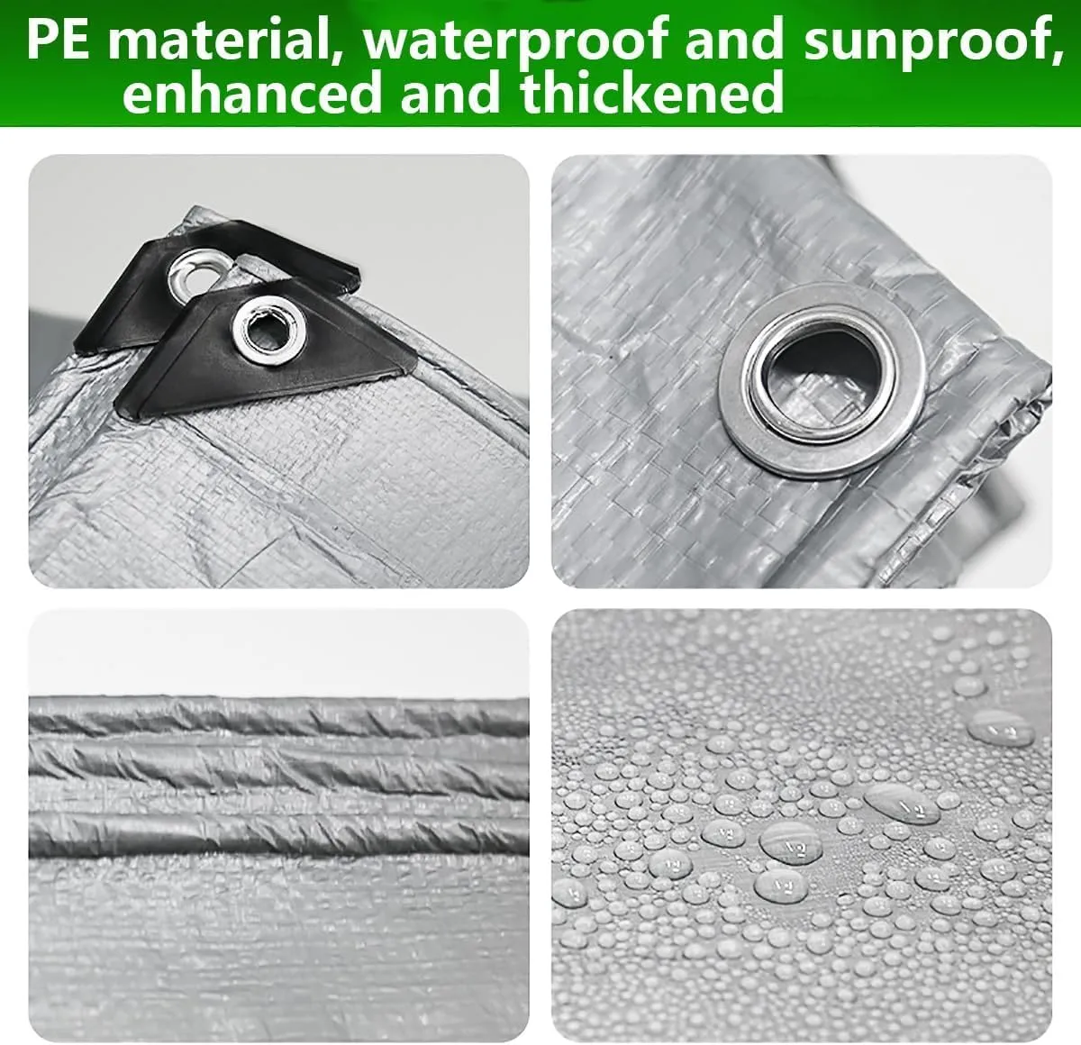 12'x 40' Tarps Heavy Duty Thick Waterproof, Poly Canopy Silver Tent Shelter Cover, 10 Mil Tarpaulin Shade, Rip and Tear Proof, UV Resistant Tarpaulin with Grommets and Reinforced Edges