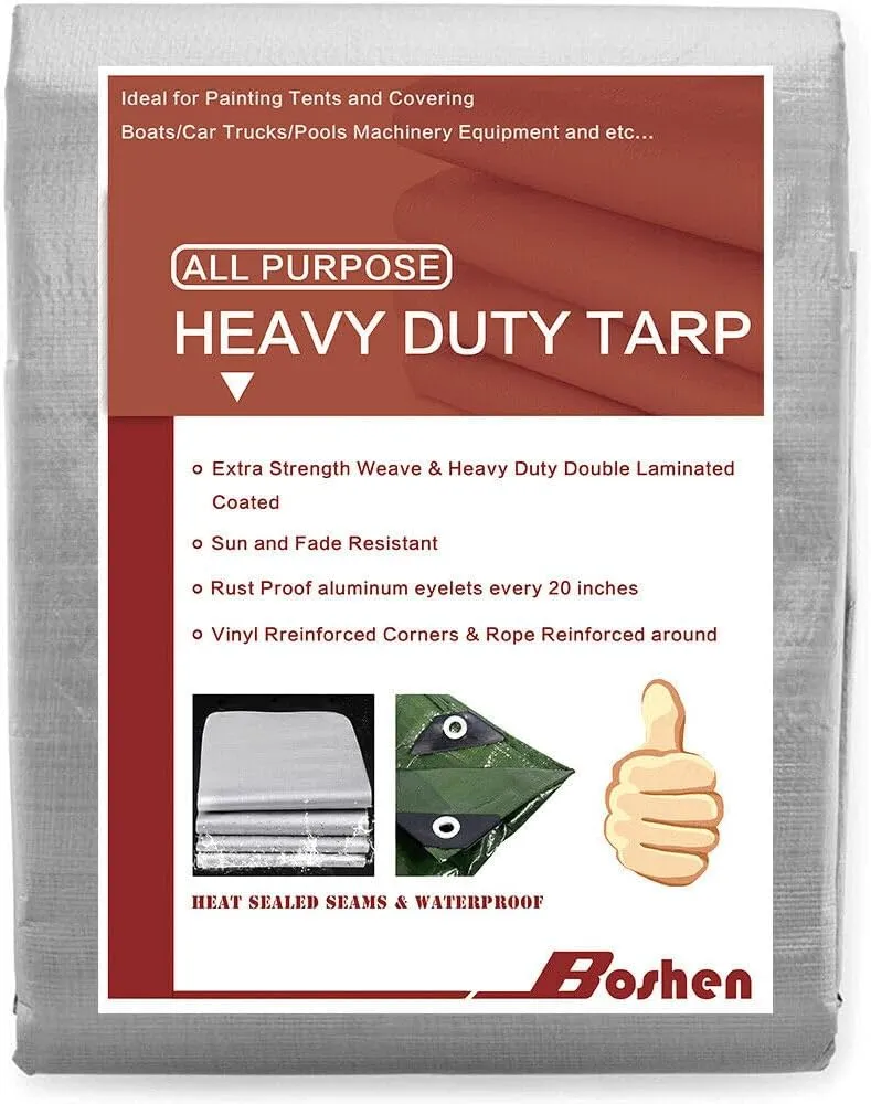 12'x 40' Tarps Heavy Duty Thick Waterproof, Poly Canopy Silver Tent Shelter Cover, 10 Mil Tarpaulin Shade, Rip and Tear Proof, UV Resistant Tarpaulin with Grommets and Reinforced Edges