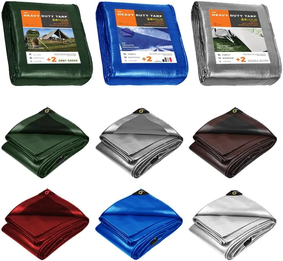 12'x 40' Tarps Heavy Duty Thick Waterproof, Poly Canopy Silver Tent Shelter Cover, 10 Mil Tarpaulin Shade, Rip and Tear Proof, UV Resistant Tarpaulin with Grommets and Reinforced Edges