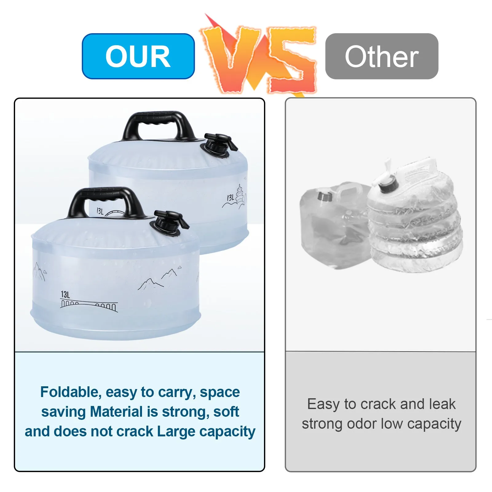 13L Camping Portable Water Bag Outdoor Hiking Travel Emergency Car Water Storage Equipment Home Living Water Tanks Foldable Water Container