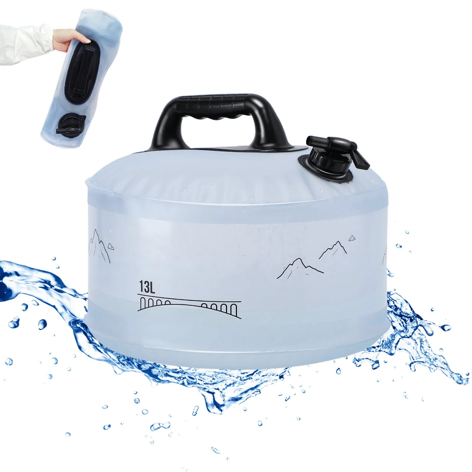 13L Camping Portable Water Bag Outdoor Hiking Travel Emergency Car Water Storage Equipment Home Living Water Tanks Foldable Water Container
