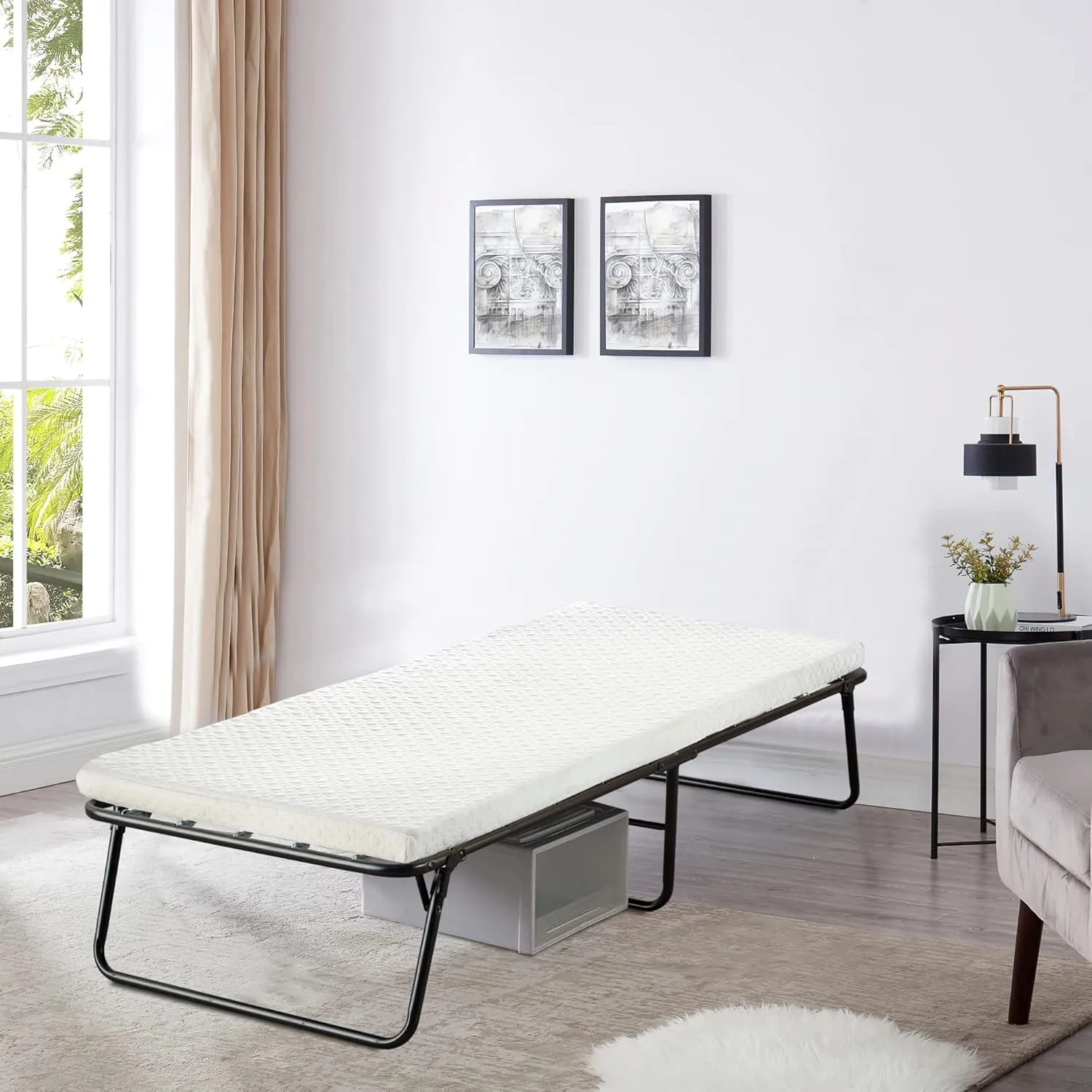 14” Folding Bed with 3-Inch Luxurious Memory Foam Mattress, Strong and Sturdy Metal Frame, Portable Guest Bed for Easy Storage, 26-Inch, White