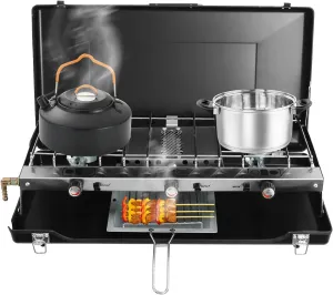 1500 W 3 Burner Propane Portable Camping Stove, Piezo Ignition Tabletop Cooking Stove, Foldable Camping Stove with Handle for Car Camping BBQ Picnics Outdoor Cooking