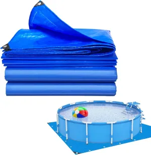 15.7 X 15.7 Ft Square Tarps Pad for Above Ground Pool 10-15 Ft, Thick Waterproof Anti-Puncture Swimming Pool Ground Cloth Liner Pad UV Resistant Under Floor Mat Pool Underlayment with Metal Grommets