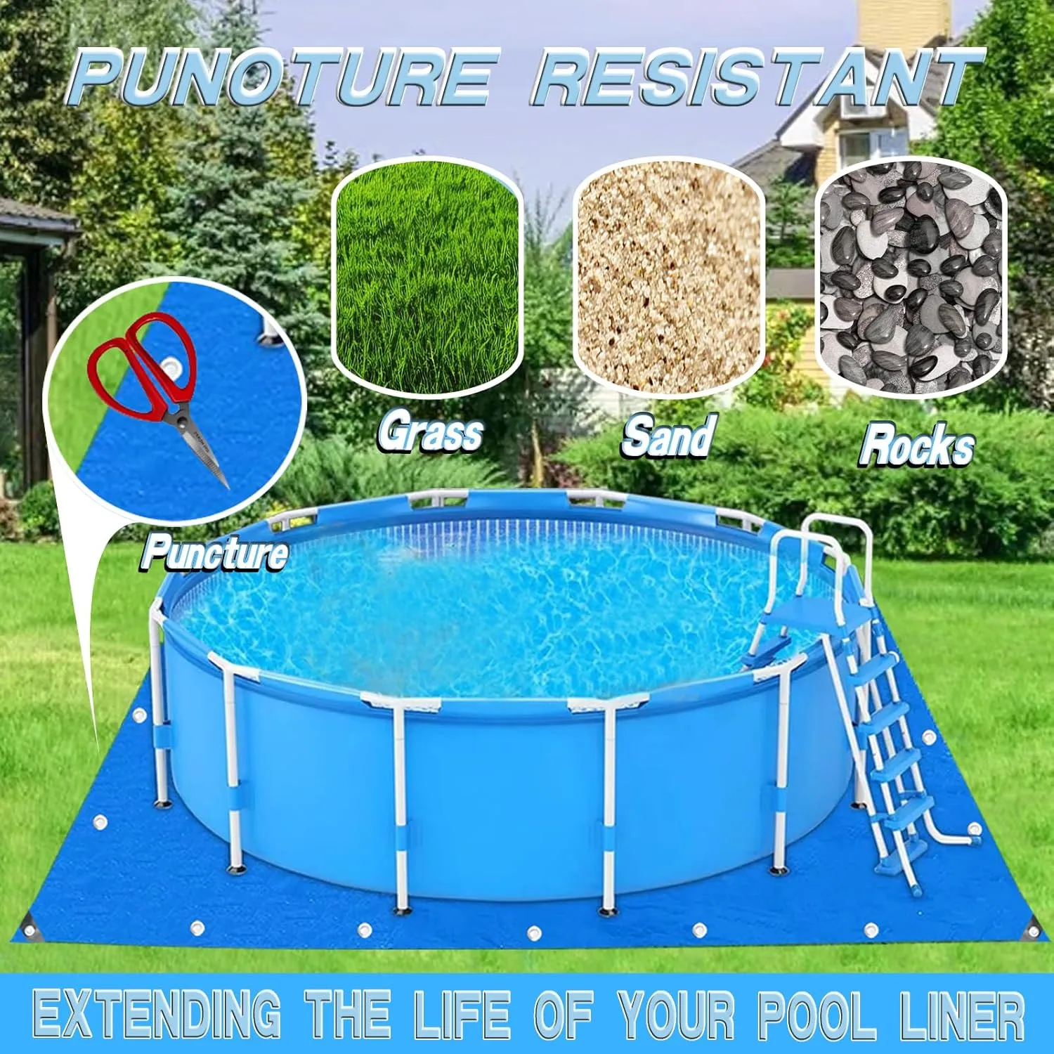 15.7 X 15.7 Ft Square Tarps Pad for Above Ground Pool 10-15 Ft, Thick Waterproof Anti-Puncture Swimming Pool Ground Cloth Liner Pad UV Resistant Under Floor Mat Pool Underlayment with Metal Grommets