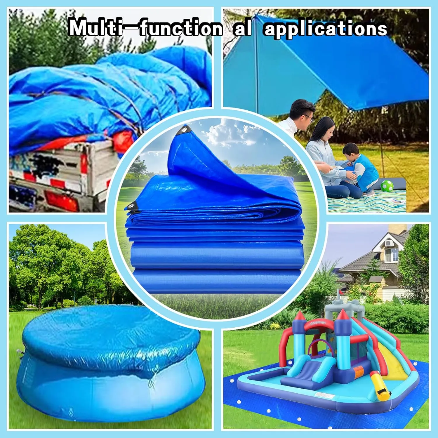 15.7 X 15.7 Ft Square Tarps Pad for Above Ground Pool 10-15 Ft, Thick Waterproof Anti-Puncture Swimming Pool Ground Cloth Liner Pad UV Resistant Under Floor Mat Pool Underlayment with Metal Grommets