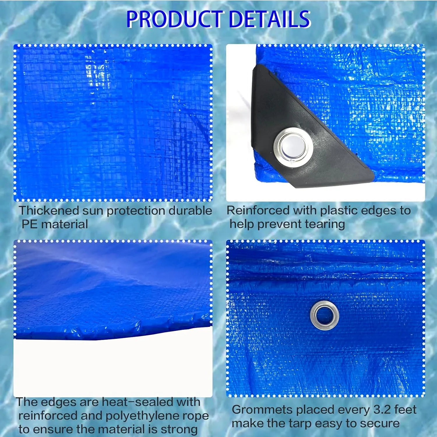15.7 X 15.7 Ft Square Tarps Pad for Above Ground Pool 10-15 Ft, Thick Waterproof Anti-Puncture Swimming Pool Ground Cloth Liner Pad UV Resistant Under Floor Mat Pool Underlayment with Metal Grommets