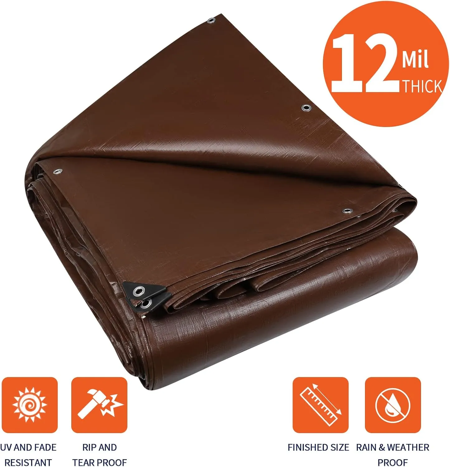 [15'X20'] RSW Heavy Duty Waterproof 12 Mil Safety Reversible Tarp Cover, UV Resistant, Rip and Tear Proof Tarpaulin with Reinforced Edges - for Roof, Camping, Patio, Pool Cover, Boat (Brown/Silver)