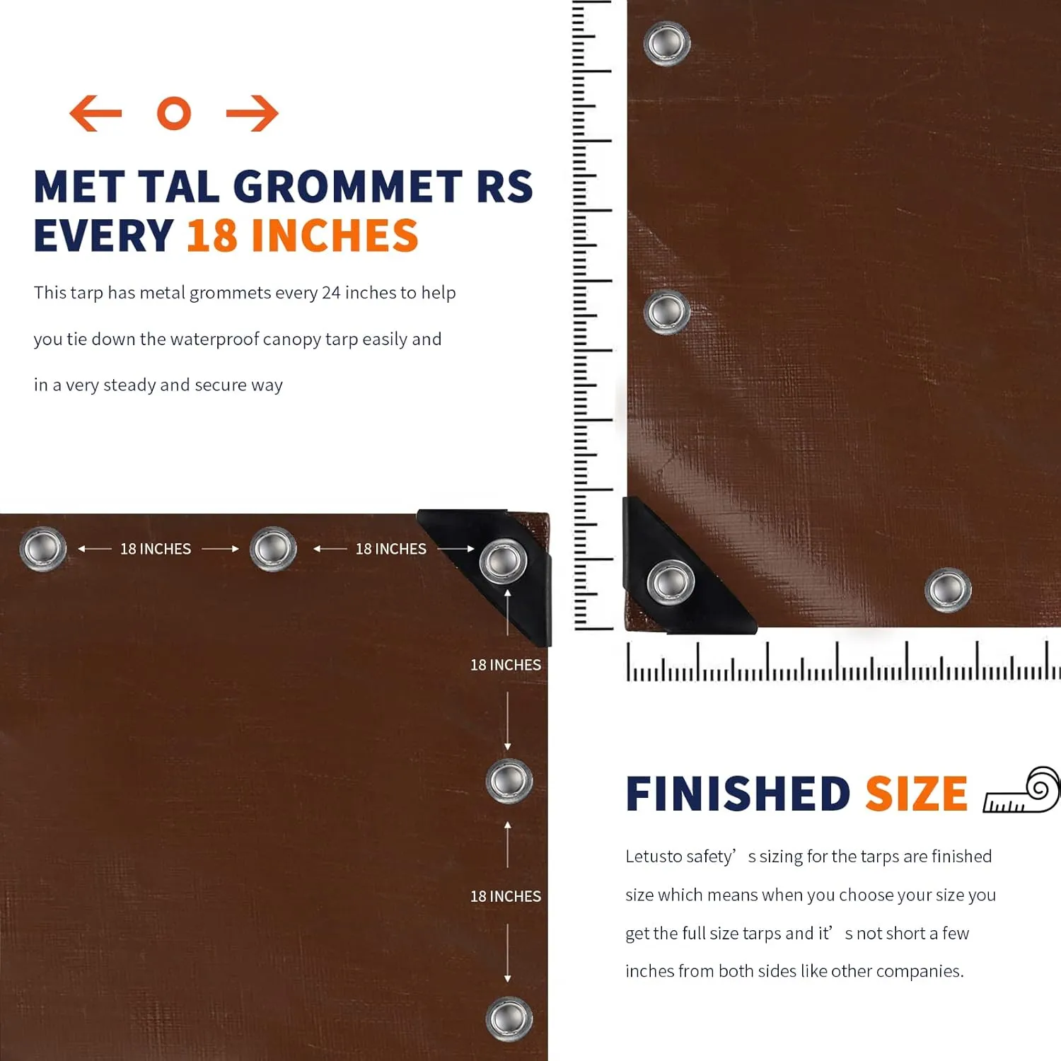 [15'X20'] RSW Heavy Duty Waterproof 12 Mil Safety Reversible Tarp Cover, UV Resistant, Rip and Tear Proof Tarpaulin with Reinforced Edges - for Roof, Camping, Patio, Pool Cover, Boat (Brown/Silver)