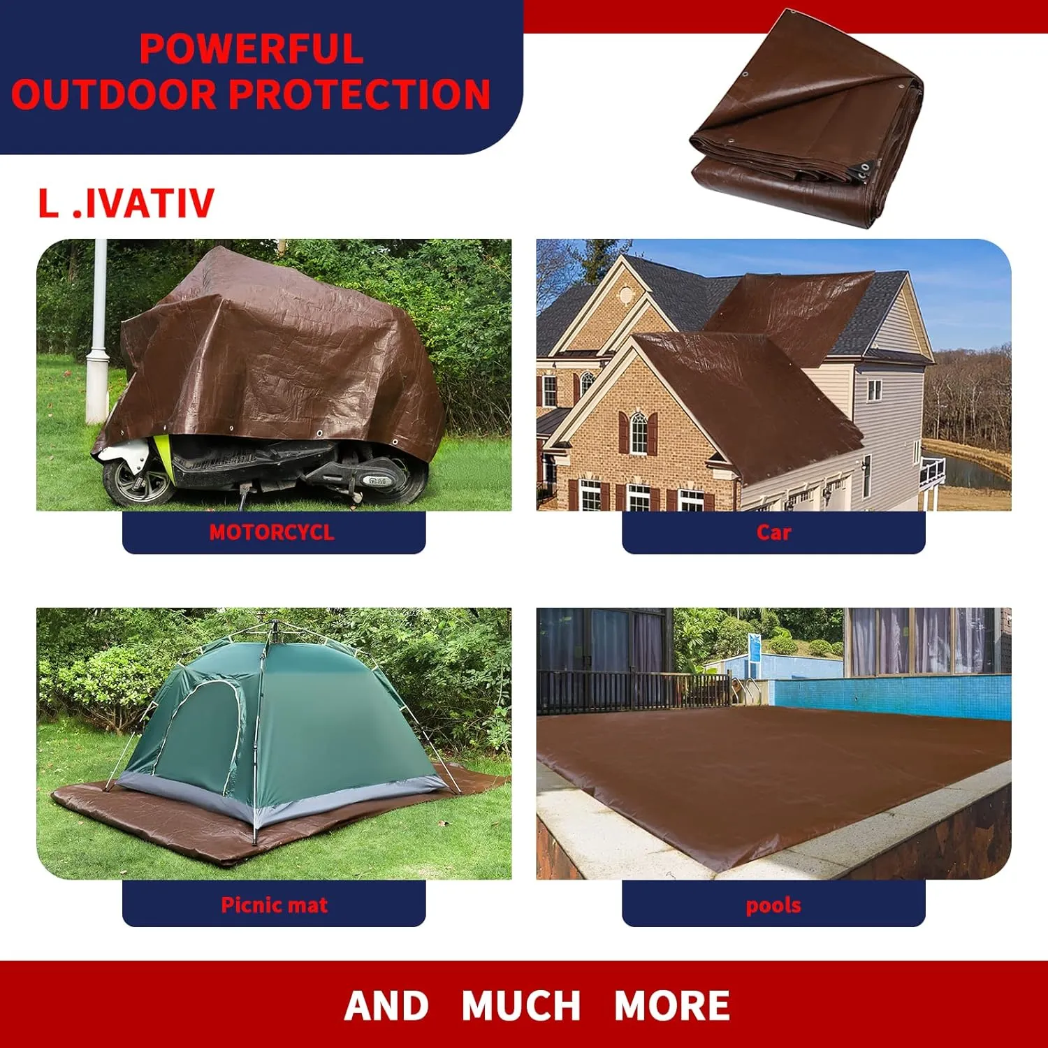 [15'X20'] RSW Heavy Duty Waterproof 12 Mil Safety Reversible Tarp Cover, UV Resistant, Rip and Tear Proof Tarpaulin with Reinforced Edges - for Roof, Camping, Patio, Pool Cover, Boat (Brown/Silver)