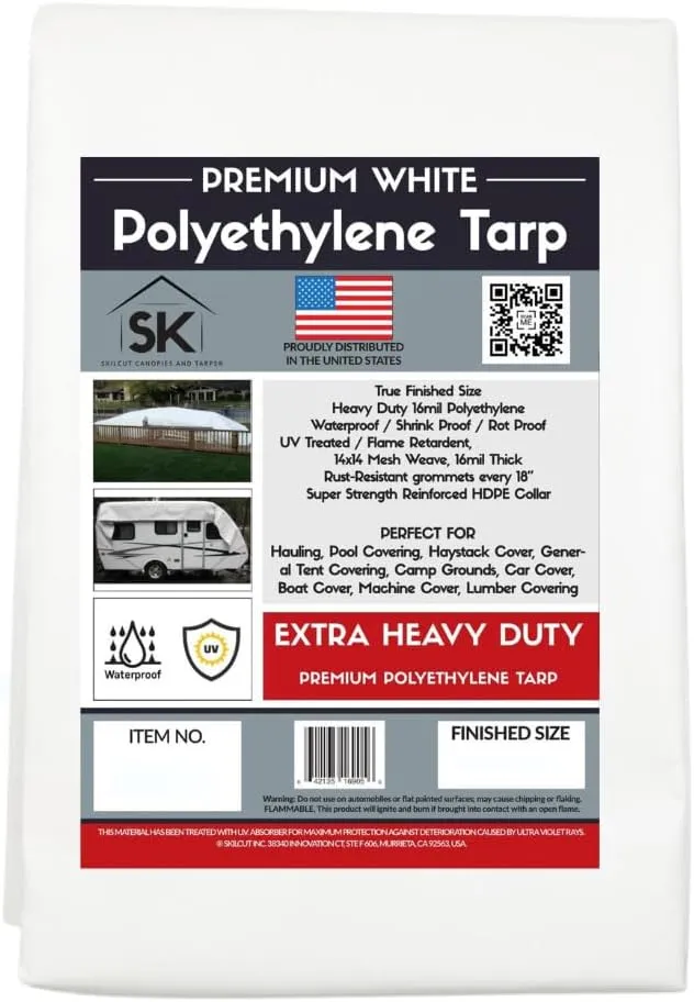 16 Mil Extra Heavy Duty Poly Tarp - Waterproof Tarp with True Size, UV Protection, Tear Resistance, Arctic Flexibility & Reinforced Corners 15x15