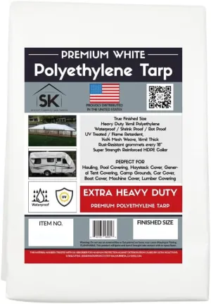 16 Mil Extra Heavy Duty Poly Tarp - Waterproof Tarp with True Size, UV Protection, Tear Resistance, Arctic Flexibility & Reinforced Corners 15x15