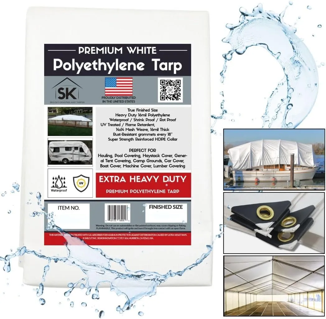 16 Mil Extra Heavy Duty Poly Tarp - Waterproof Tarp with True Size, UV Protection, Tear Resistance, Arctic Flexibility & Reinforced Corners 15x15