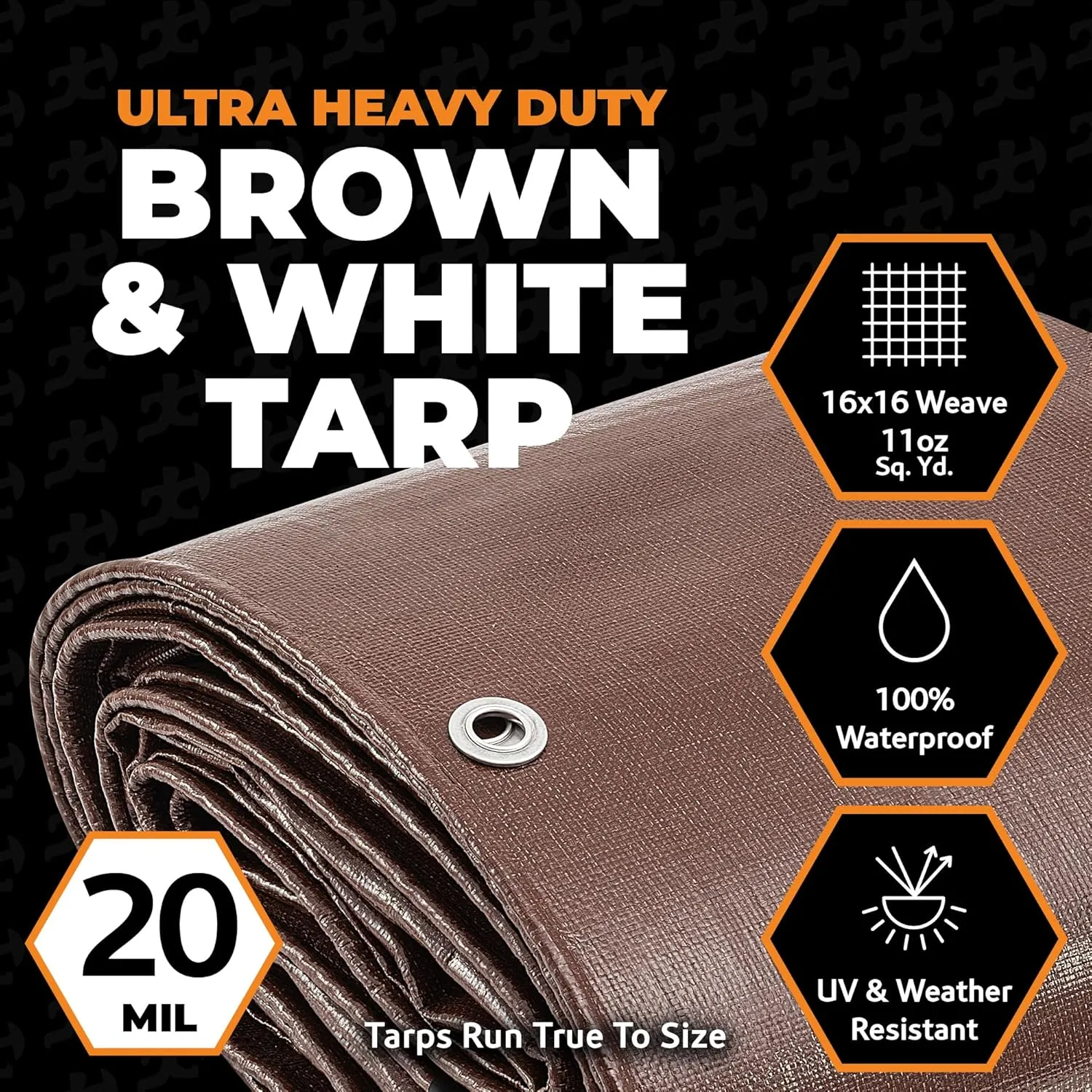 16' x 20' Brown/White Ultra Heavy Duty Tarp - 20 Mil Tarps Heavy Duty Waterproof 16x20 - Extra Large Outdoor Tarp, Waterproof Tarp Cover for Rain Camping, Tent Tarp, UV Protection, Reinforced Corners