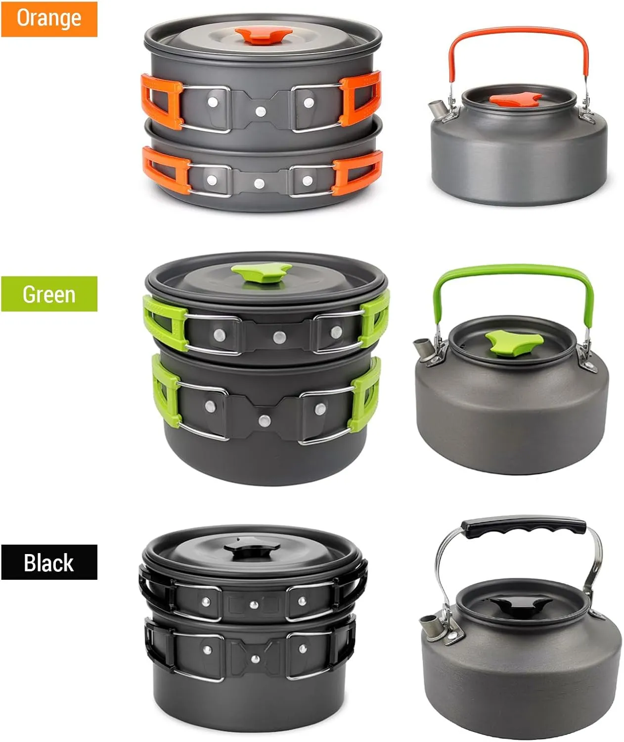 16pcs Camping Cookware Mess Kit, Non-Stick Lightweight Pot Pan Kettle Set with Stainless Steel Plates Spoons, Portable Outdoor Cookware Camp Cooking Set for Camping Backpacking Hiking Picnic