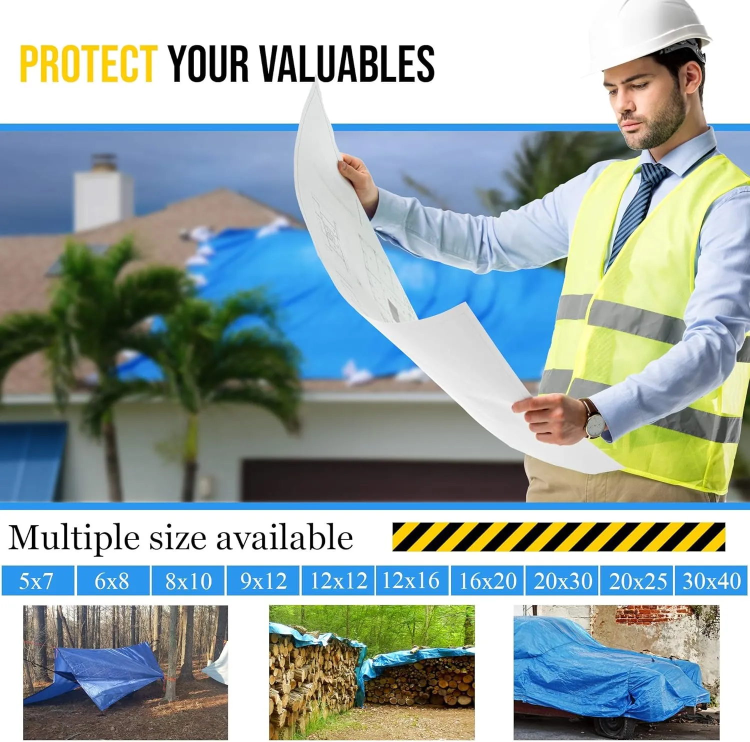 16'x20' Blue Multi-purpose 6ml Waterproof Poly Tarp Cover with Tent Shelter Camping Tarpaulin By Prime Tarps